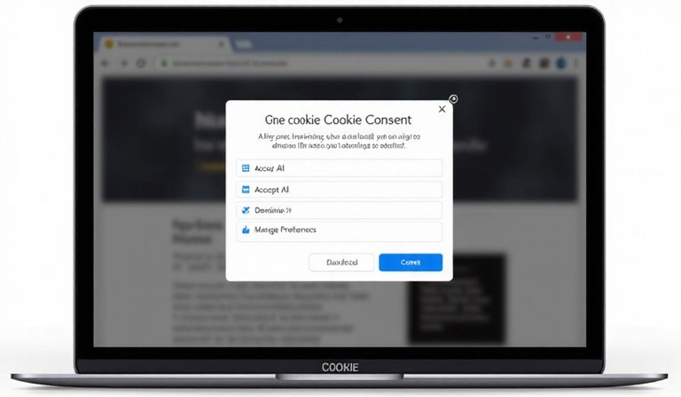 Cookie consent pop-up on a laptop screen