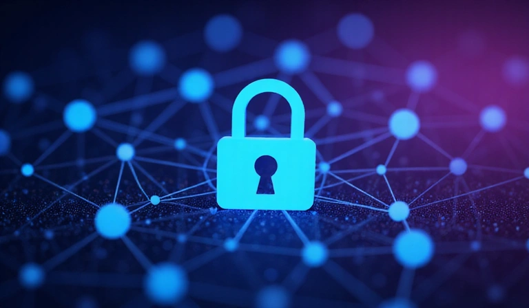 Digital privacy concept with padlock and network